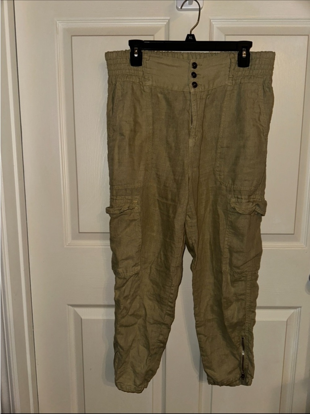Wrap London women’s Tan Cargo Linen Pants US 10 summer vacation beach